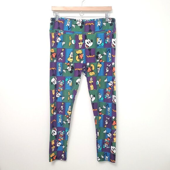 LuLaRoe Disney TC MICKEY DONALD GOOFY PLUTO Patchwork Leggings RARE Purple Green - Picture 4 of 12